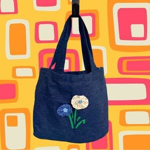 Handmade denim daisy purse with scripture